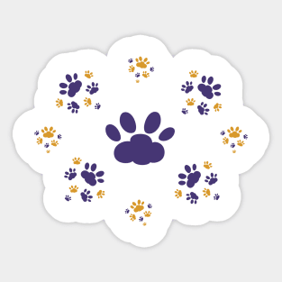 Purple and yellow cat pawprints Sticker